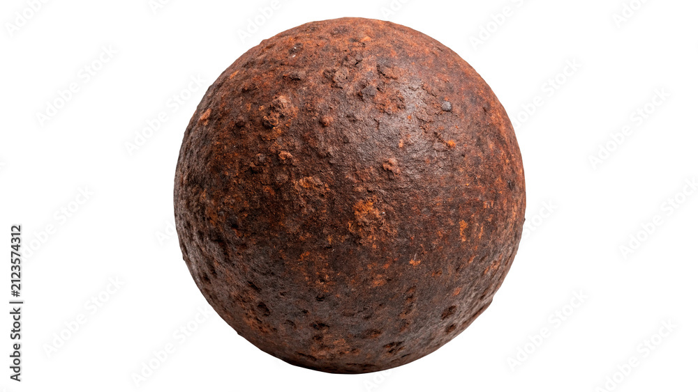 Fototapeta premium Rusty textured iron metal ball sphere object isolated on transparent background