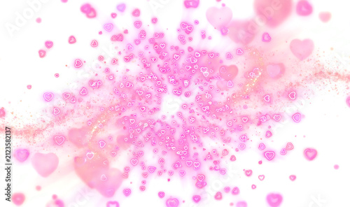 Pink heart particles bursting on white background with particles explosion celebration background