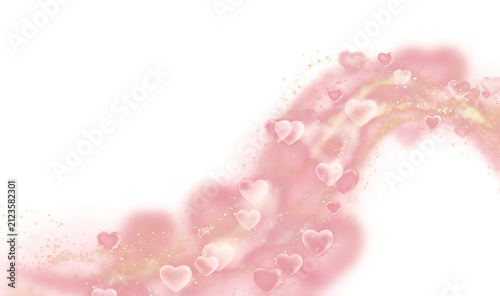 Wavy pink heart particle stream on white background with particles background celebration