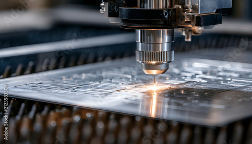 Medium shot showcasing stainless steel sheets being laser cut into smooth corrosion-resistant handtool blanks emphasizing clean edges and reflective metal surfaces.