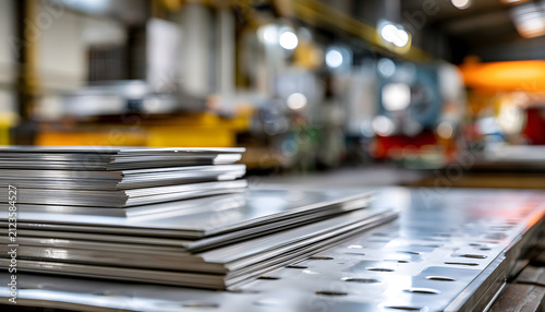 Medium shot focusing on stainless steel sheets showcasing durability and suitability for heavy-duty applications in a workshop setting