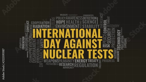International Day Against Nuclear Tests Typography Word Cloud on Dark Background