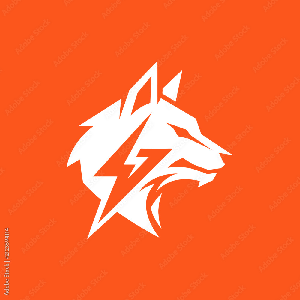 Fototapeta premium Wolf head silhouette with lightning bolt.