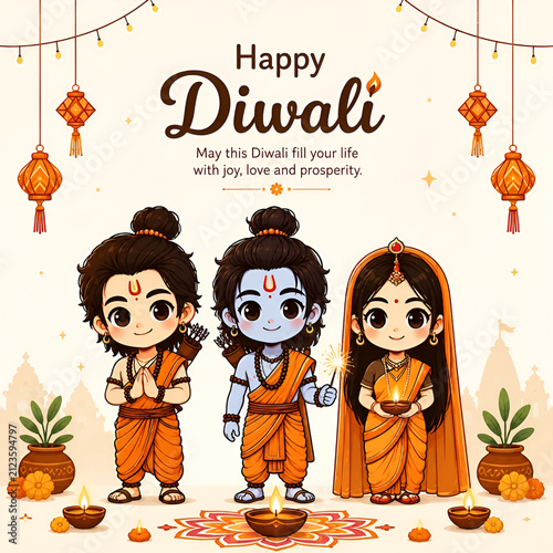 Happy Diwali Festival with Glowing Diyas and Colorful Rangoli
