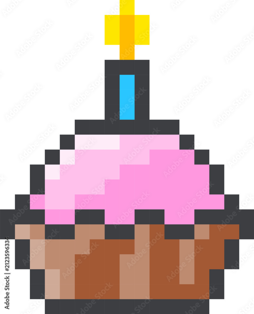 Obraz premium Cupcake With Candle Pixel Art