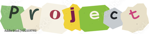 Colorful project text made of irregular blocks cutout letter