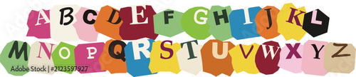 Colorful alphabet cutout letters block style illustration