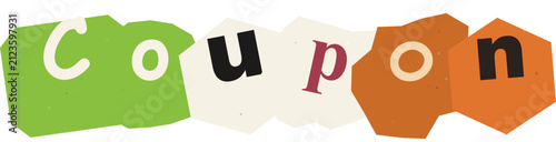 Colorful coupon text design with playful cutout letters
