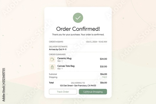 Order confirmed receipt notification card.
