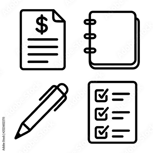 Set of four icons representing business and finance tasks.