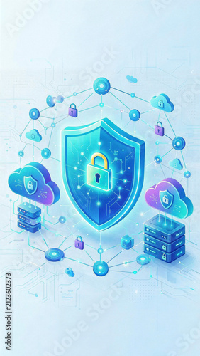 Network Security Cloud and Server Protection 3D Illustration
