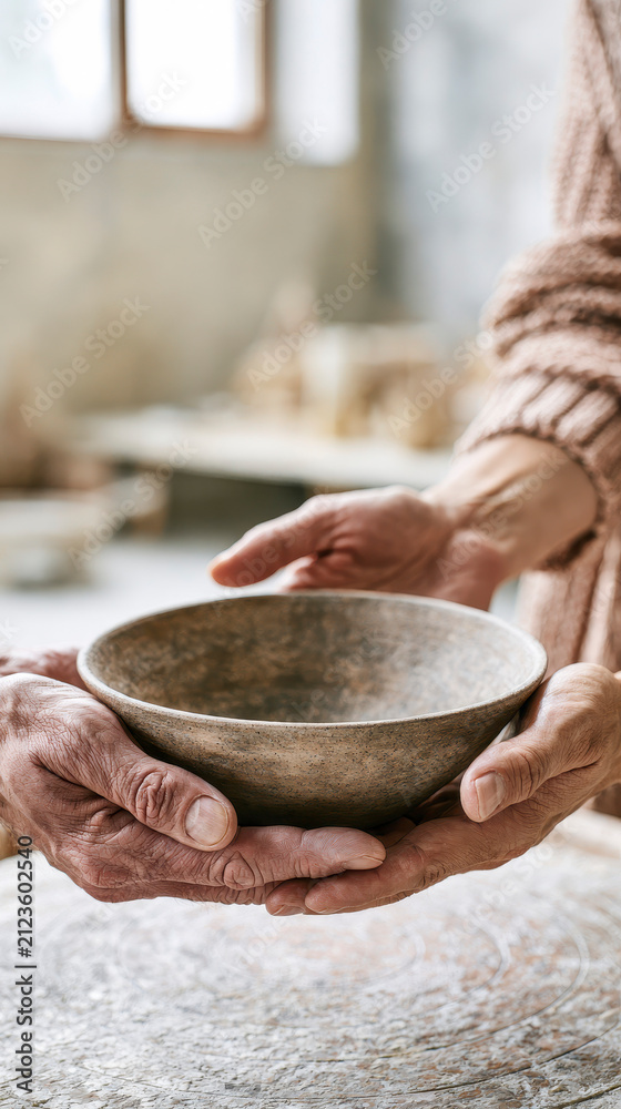 Fototapeta premium Social Reformats Sharing a Handmade Ceramic Bowl Between Participants