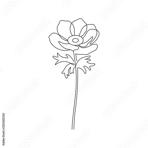 Single continuous black line drawing minimalist floral art simple anemone bloom design.