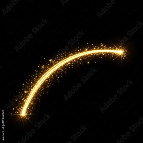Golden glitter light effect trail with sparkling particles.