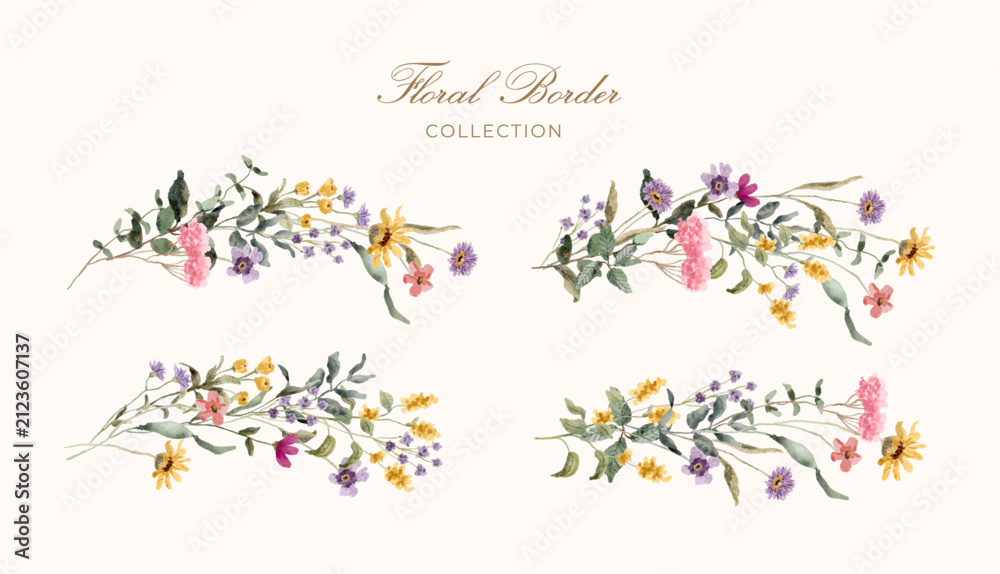 Obraz premium beautiful wildflower watercolor border collection