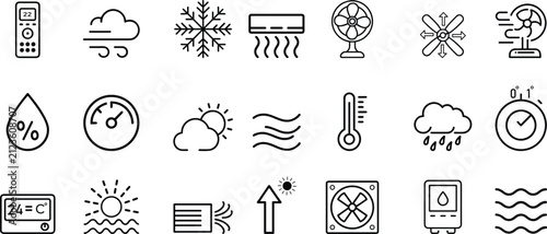 Foto Minimal weather and climate outline icon set with forecast, temperature, wind, and seasonal symbols
