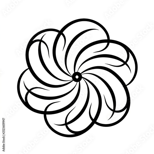 Abstract Black Swirl Flower Design, Decorative Floral Motif, Elegant Line Art