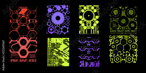 Foto Geometric Pattern Collection Neon Colors On Black Background