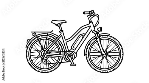 Corporate Minimalist Line Drawing of a Classic Black and White City Bike with Rack and Fenders for Business Presentations