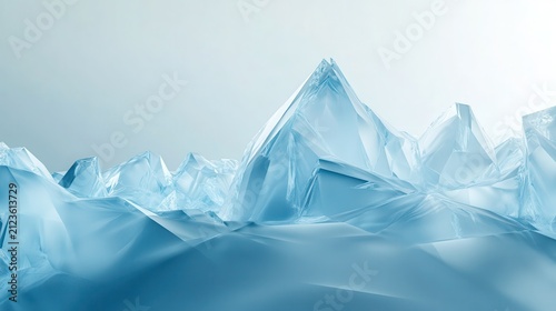 Abstract blue ice mountain peaks. Frozen glacier landscape with sharp crystalline textures.