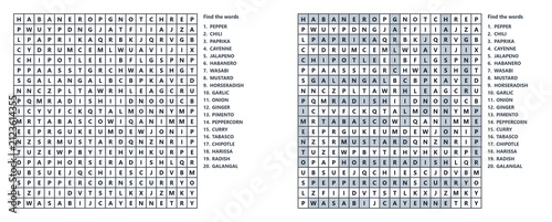фотографія Hot and pungent spices word search printable worksheet with answer key