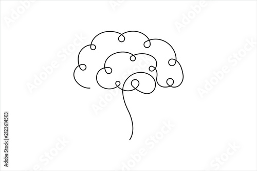 Human Brain One Line Art Continuous Line Drawing Minimalist Vector Illustration