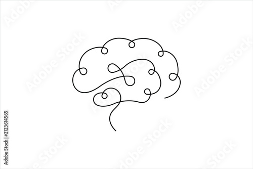 Human Brain One Line Art Continuous Line Drawing Minimalist Vector Illustration