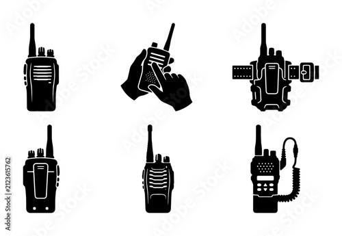 Bild auf Leinwand Portable Two-Way Radio Icons, Handheld Transceiver Set, Communication Device Gra