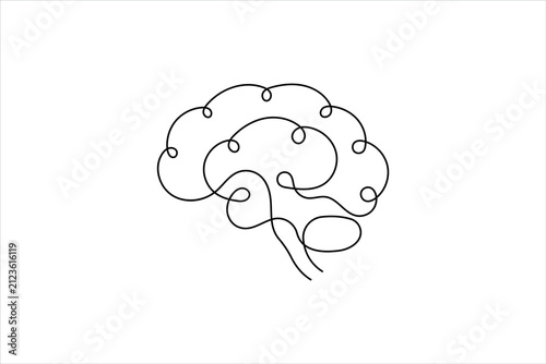 Human Brain One Line Art Continuous Line Drawing Minimalist Vector Illustration