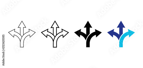 Three Way Split Arrow Direction Icon Set for Decision Making and Business Diversification