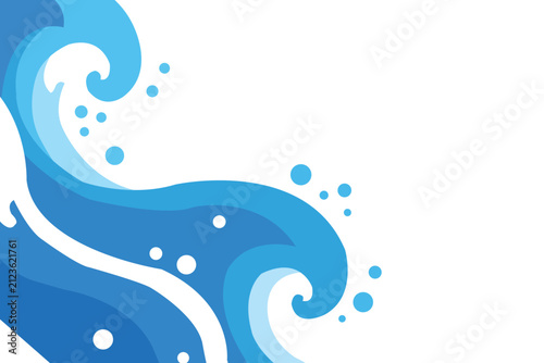 Abstract blue water wave background with bubbles, stylized ocean splash, vector illustration