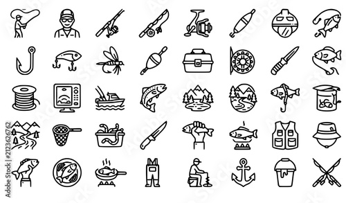 Modern Fishing Monoline Icons Vector EPS10 Pack