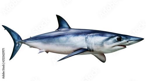 Blue shark with sleek body and pointed snout, isolated on transparent background