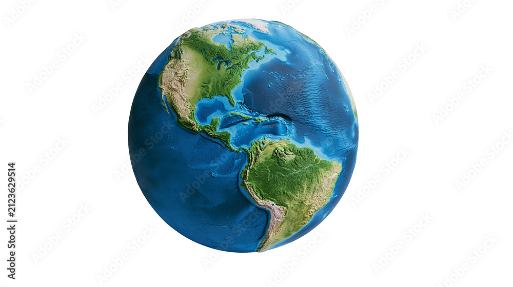 Naklejka premium Detailed Earth globe showing North and South America, isolated on transparent background