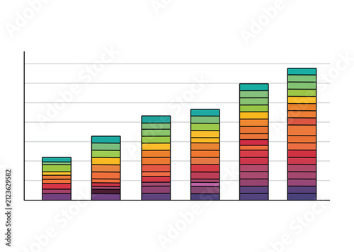 Progressive bar graph showing growth trends with multiple colored segments and grid lines
