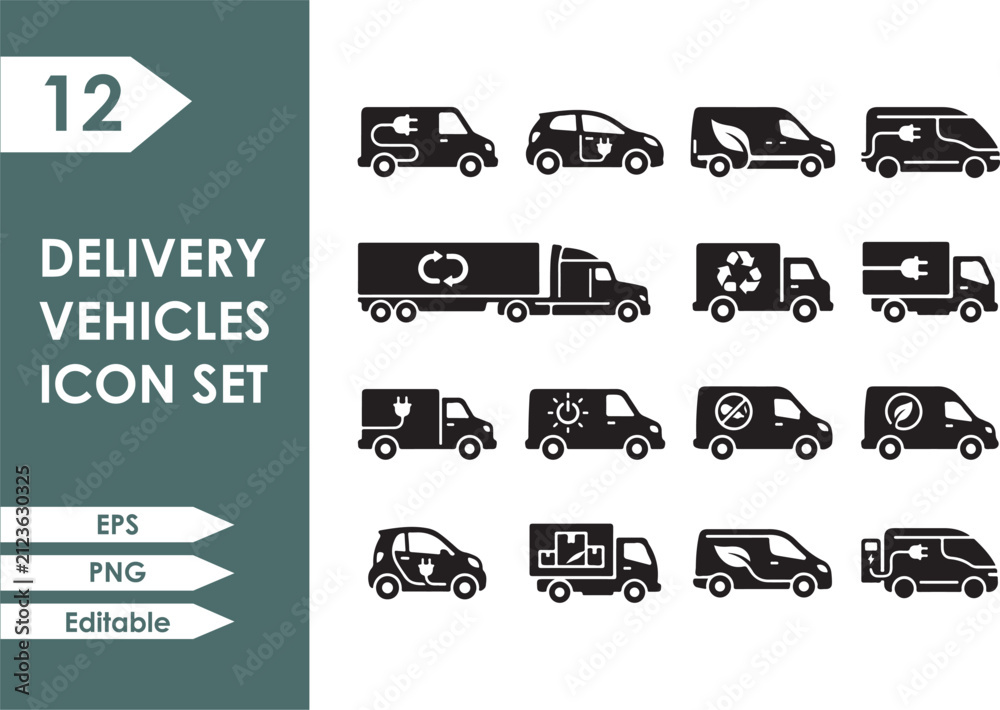Obraz premium Editable Logistics and Transport Vehicle Solid Black Vector Icons