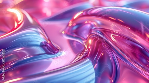 Abstract Iridescent Waves With Intense Pink and Blue Hues in Macro Photography