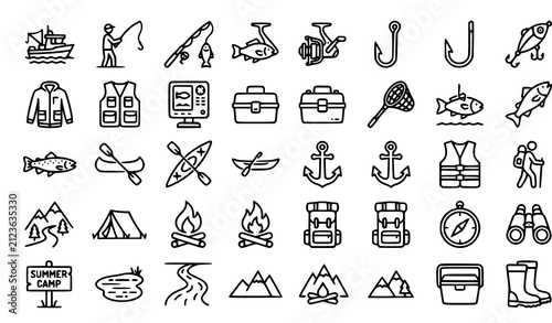 Fishing Icon Set Editable Stroke Vector EPS10