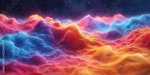 Vibrant Multi-Colored Terrain Under A Starry Sky Depicted In Digital Artwork