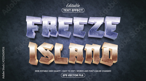 Freeze Island 3D Editable Text Effect Template with Ice and Metal Style