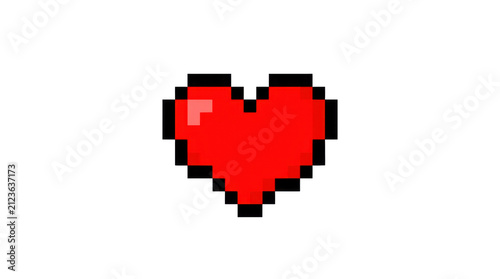Foto Simple red pixel art heart icon for video game health or love symbol isolated on