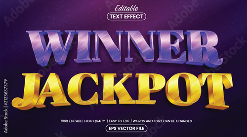 3D Casino Jackpot Winner Editable Text Effect Template with Luxury Gold and Purple Metallic