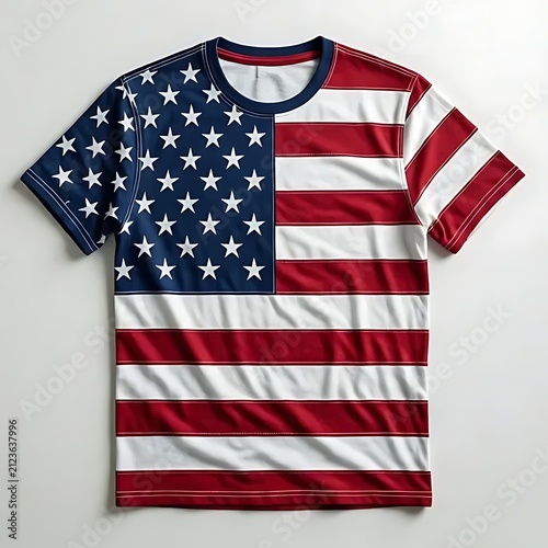 American flag themed t shirt design with stars and stripes pattern on white background flat.