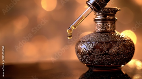 Luxurious Oud Scented Oil Dropped From Ornate Bottle
