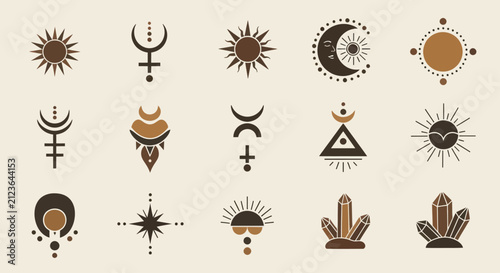 Obraz na plátně Mystical celestial symbols and spiritual elements collection.