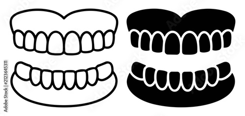 Fotografie Set of black and white teeth and gums icons with different shading styles and co