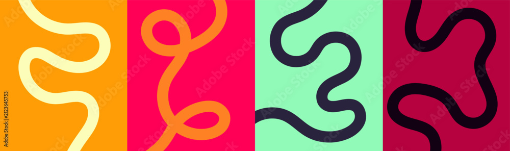Fototapeta premium Abstract background featuring colorful vertical sections with wavy organic line patterns.