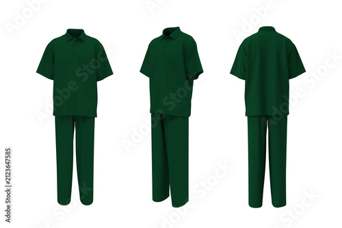 Men’s Oversized Polo Shirt and Pants Mockup. Short Sleeve Uniform Set, Front, Side and Back View