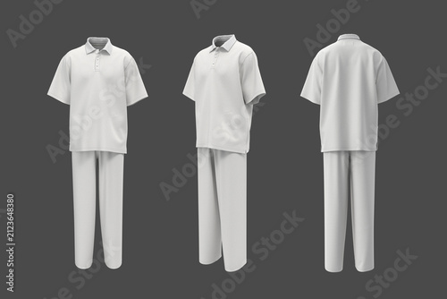 Men’s Oversized Polo Shirt and Pants Mockup. Short Sleeve Uniform Set, Front, Side and Back View
