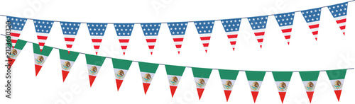 Garlands with pennants from United States of America and Mexico